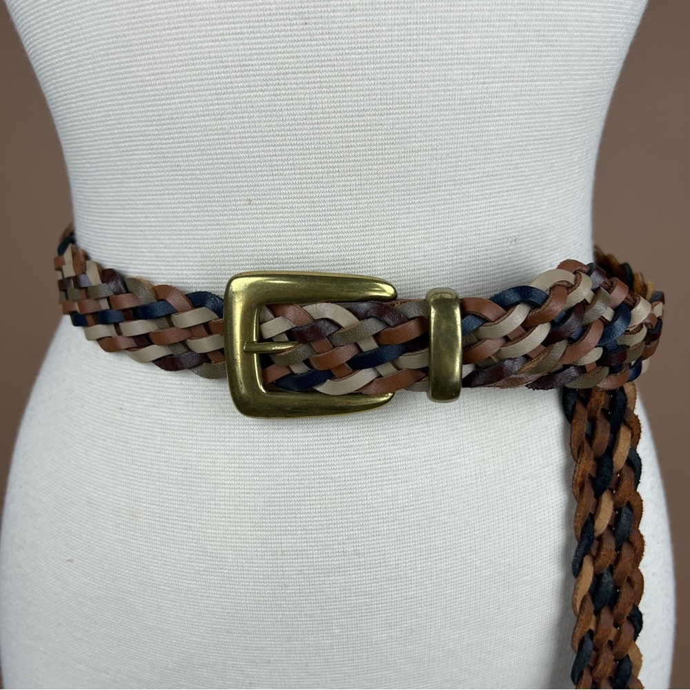 Vintage Tan, Navy Blue, Sage Green, and Brown Woven Leather Belt 41 inch…
